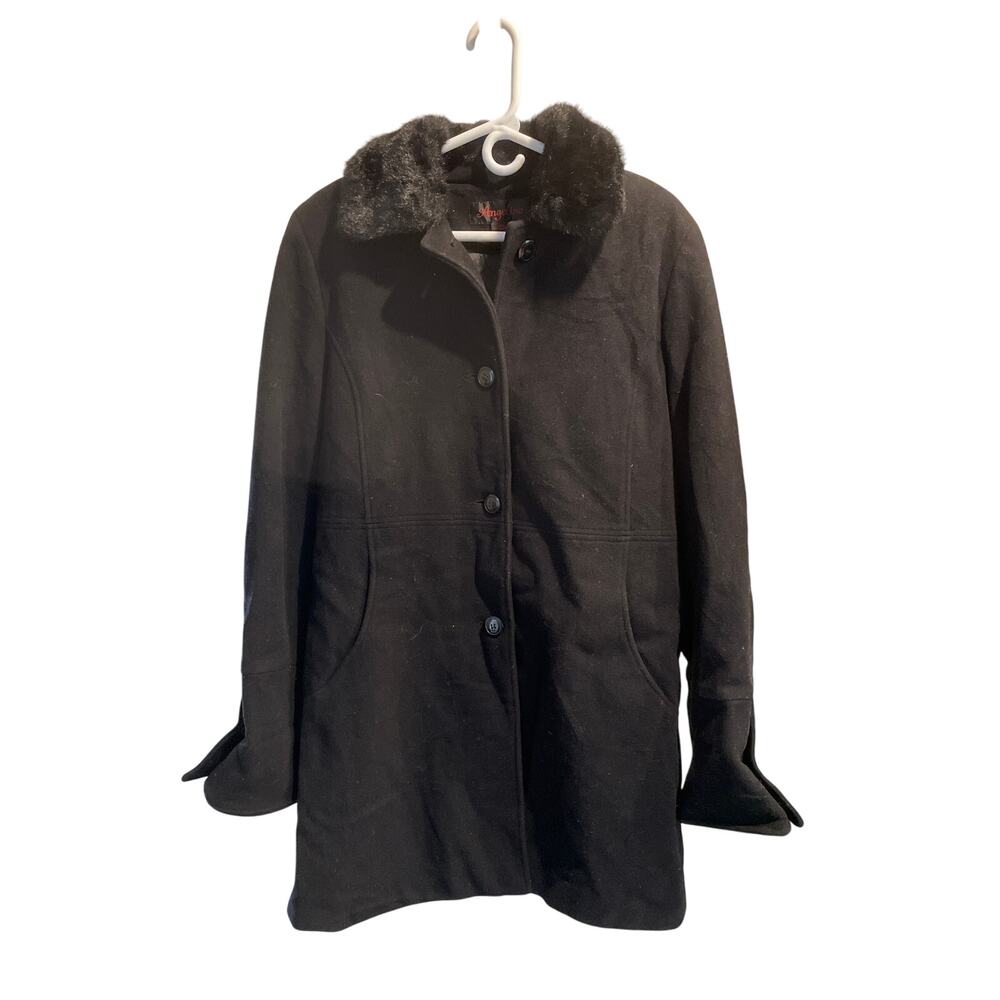 ANGELINA Vintage Faux Fur Collar Wool Coat Size 11/12 Black Long Sleeve